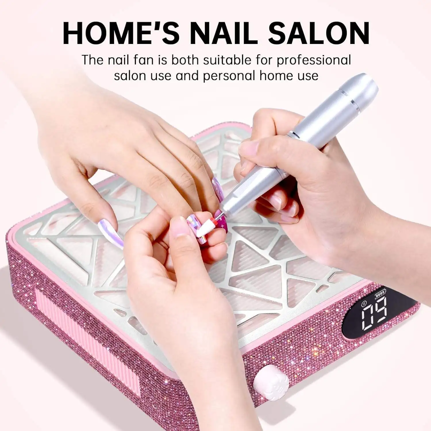 Powerful wireless BlingBling nail dust extractors diamond nail dust collector vacuum build in dust collector for nail salon