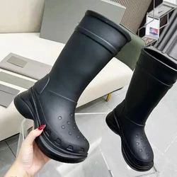 Size35-45 Fashion Flat Fashion Platform Knee High Boots For Women Designer Heel Increasing Jelly Color Rain Croc Boots For Women