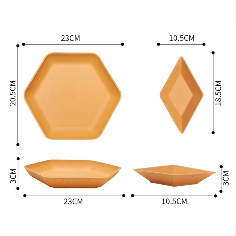Wheat Straw Hexagonal Creative Vertical Dining Plate Home Plates Dipped in Diamond Vinegar Soy Sauce Disc