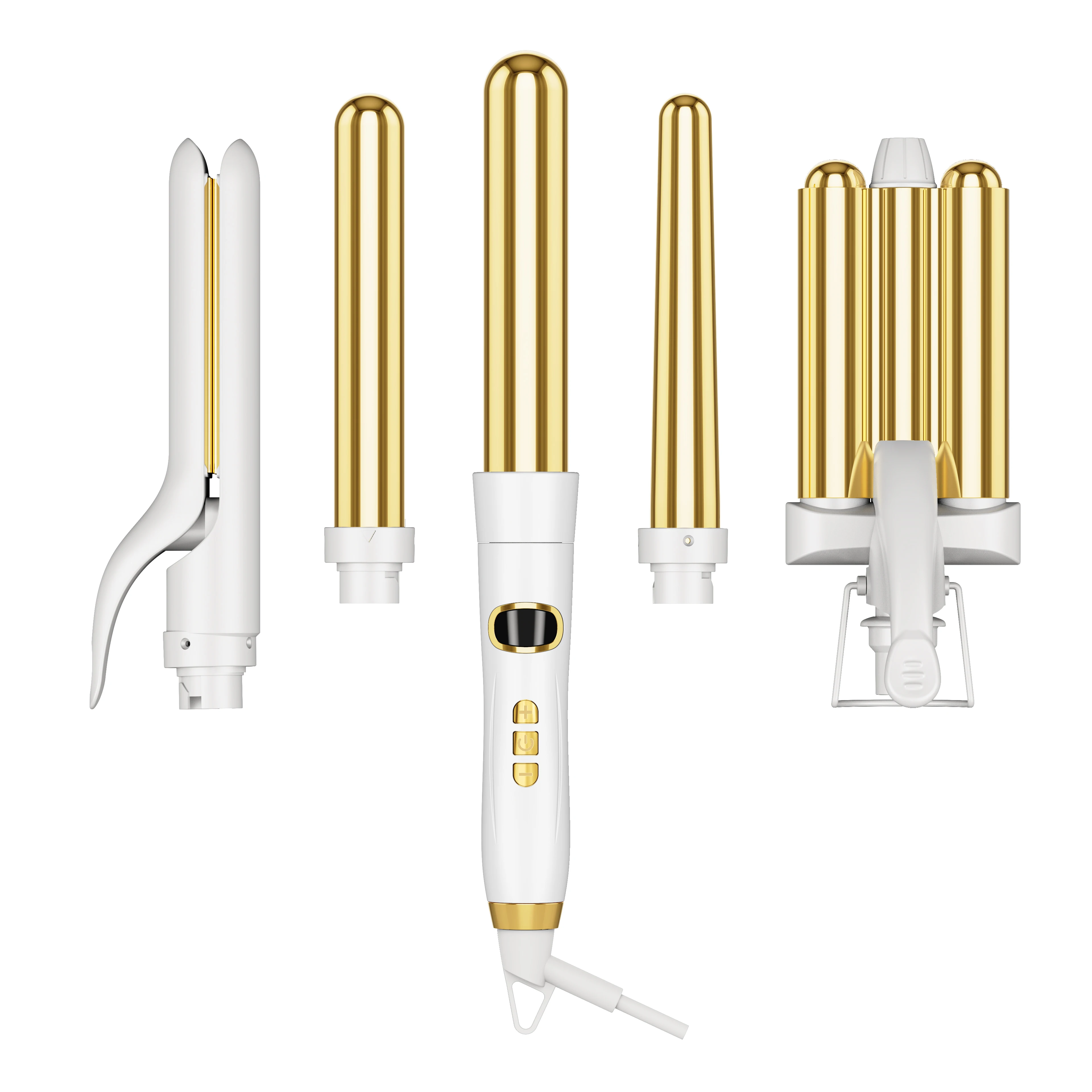 Professional Salon Hair Straightener 5 In 1 Curl Waver Wand Curling Iron Triple Rotating 3 Barrel Hair Curler Set Private Label