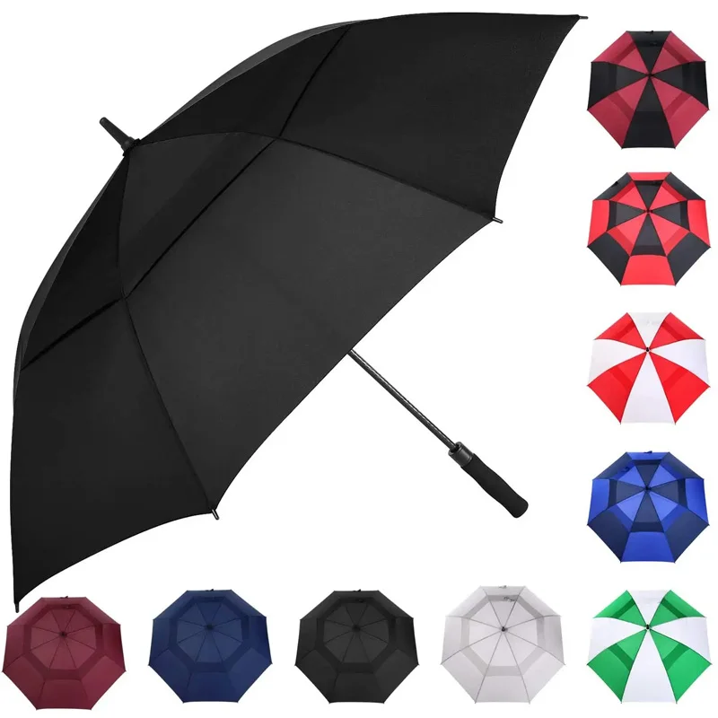 Promotional Luxury Umbrella Custom Logo Fiberglass Stick Guarda Chuva Auto Open Extra Large Customised Windproof Golf Umbrella