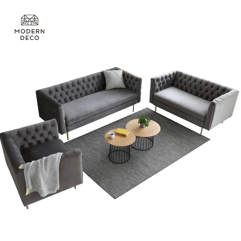 
fabric velvet sofa set furniture living room 3 2 1 seat modern chesterfield grey ensemble canape 6 places wohnzimmer couch 