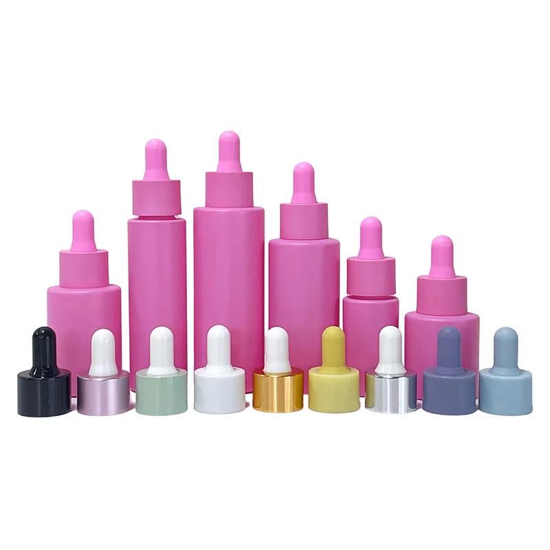 Wholesale Custom Logo Pastel Color Matte Frosted Pink Blue 30ml  White Dropper Bottle 60ml Serum Bottles glass 1oz for cosmetics