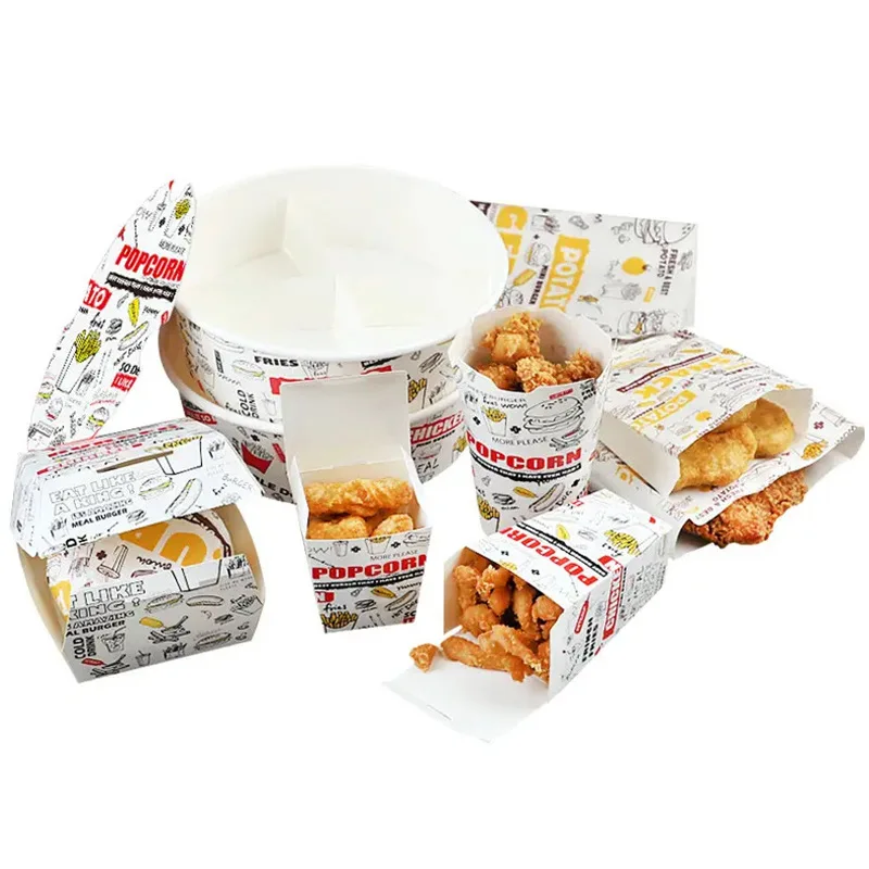 Wholesale Customized Hot Fast Food Packaging Rice Take out Kfc French Fried Chicken Nuggets Wings Ships Takeaway Lunch Paper Box