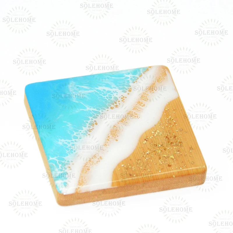 Beach Themed Bamboo Wooden Heart Coaster with Sand and Seashells
