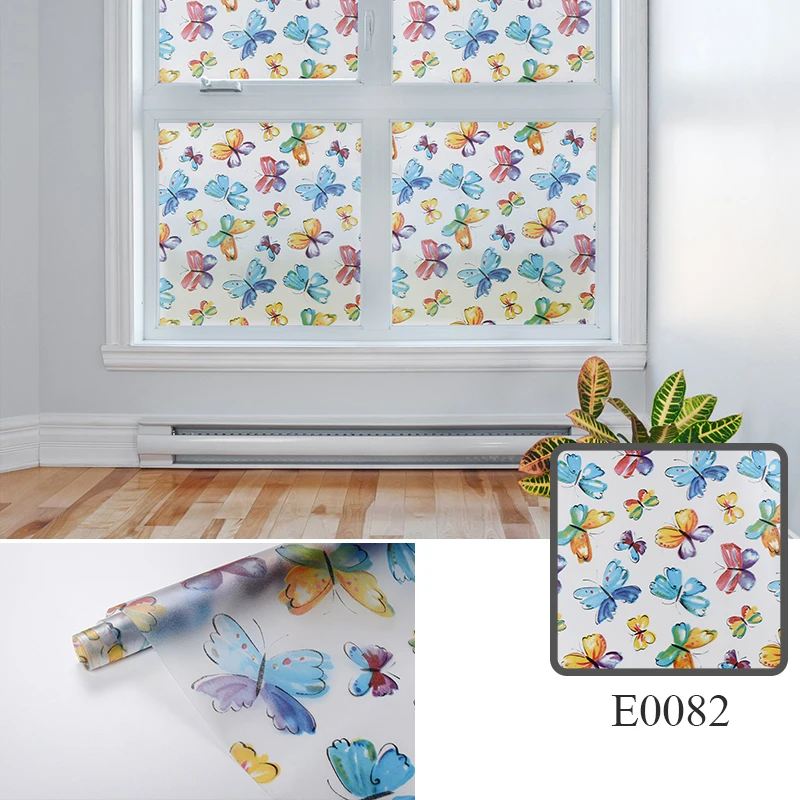 Akadeco Hot Wholesale PVC Self-Adhesive Peel And Stick Carton Color Butterfly  Frosted Home Glass Window Decoration Film