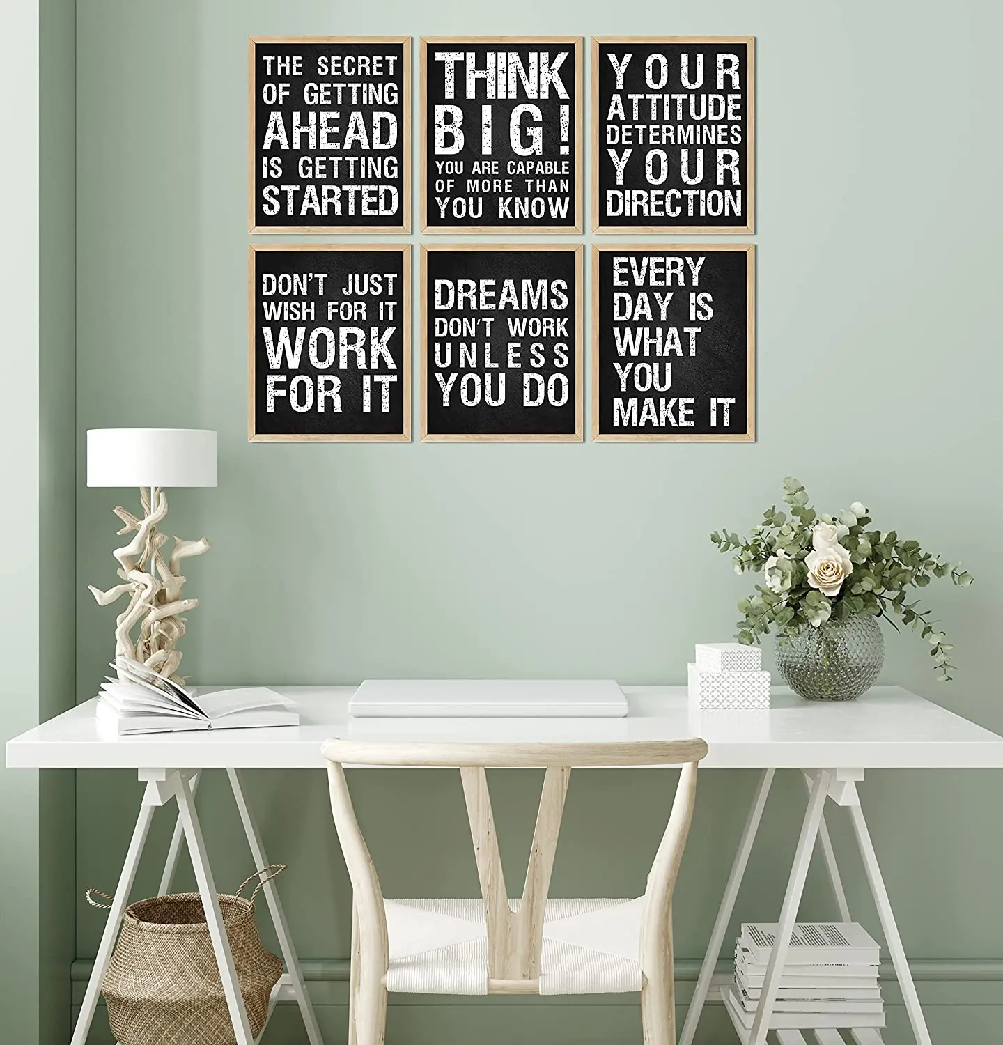 Wood Frame Black And White Success Canvas Wall Art Inspirational Motivational Pictures For Office Walls