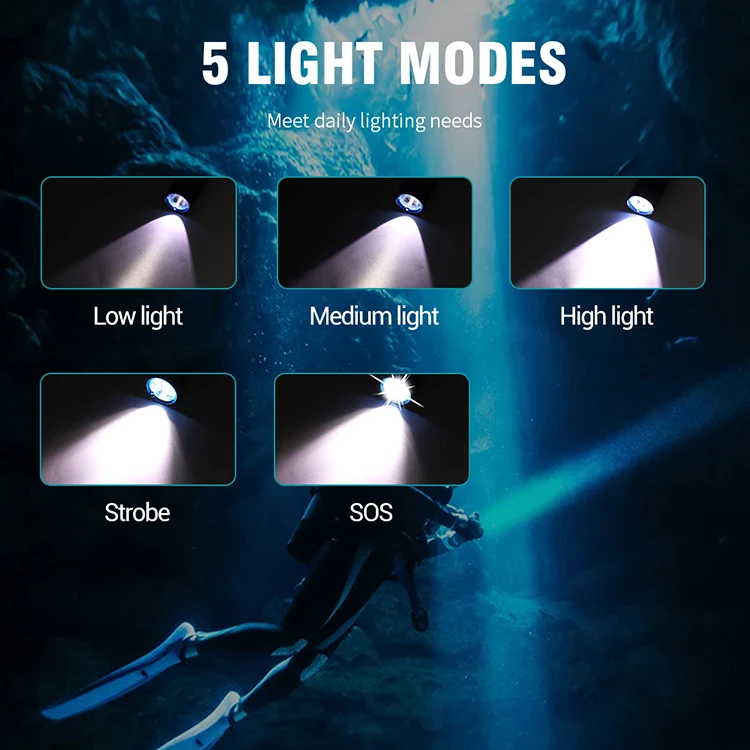 BORUiT IPX8 Waterproof 26650 Rechargeable battery  L2 Scuba Diving Light Underwater 50M Diving Led Flashlight Torch