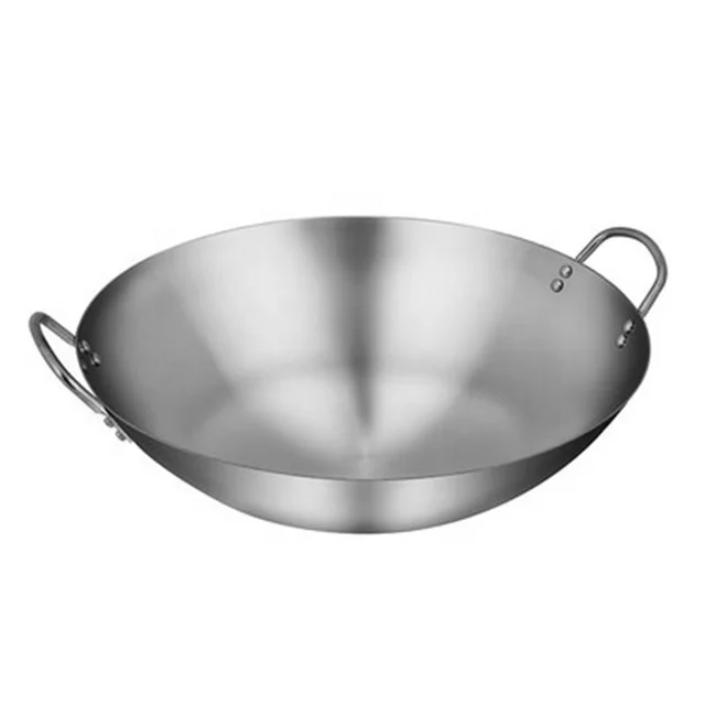 Chinese Stainless Steel Wok Large Size Double Handle Wok Family Restaurant Hotel Supplies Gas Cooker