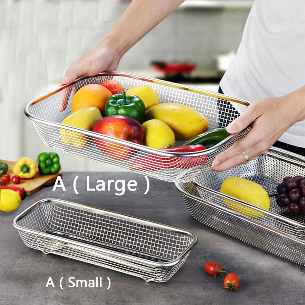 Stainless Steel Mesh Net Strainer Basket with a Wide Rim, Resting Feet and Handles