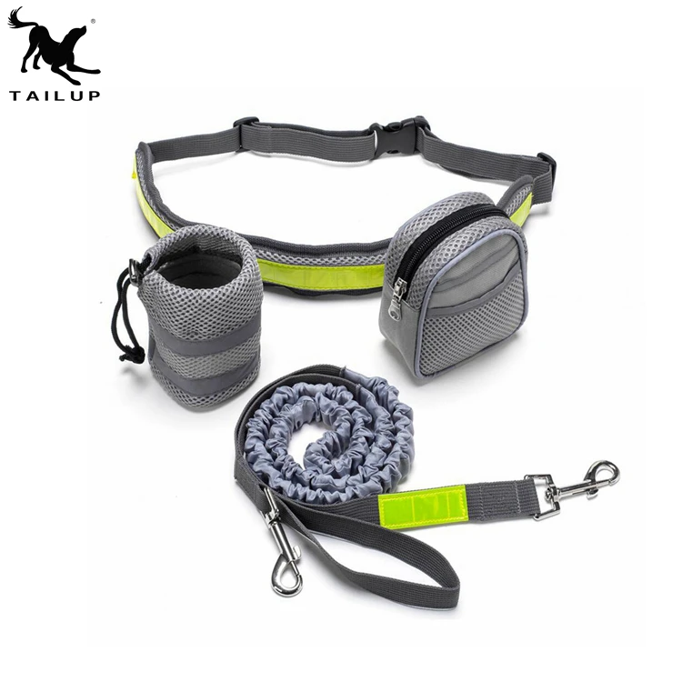 Bungee Hands Free Dog Leash for Running Walking Hiking with two removable waist pockets