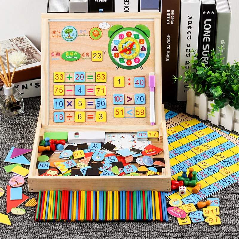 2022 Hot Sale Educational Kids Toy Wonderful Multi-functional Wooden Magnetic Box for Kids Learning Spell Read Write Count