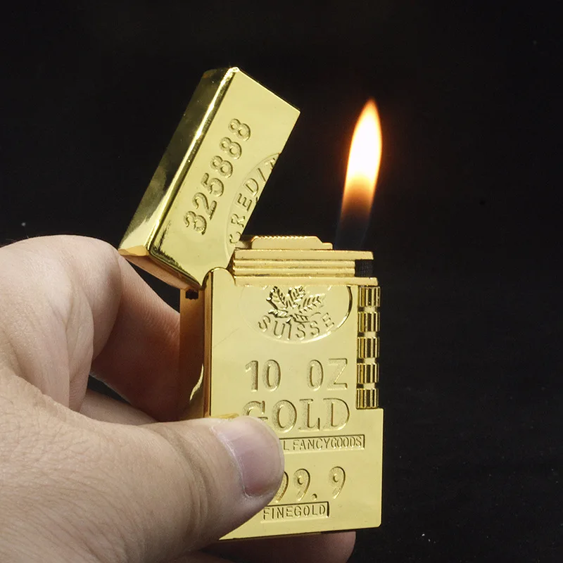 Лидер продаж аксессуары для сигарет модные новые бутановые газовые зажигалки в форме золотого слитка керосиновые