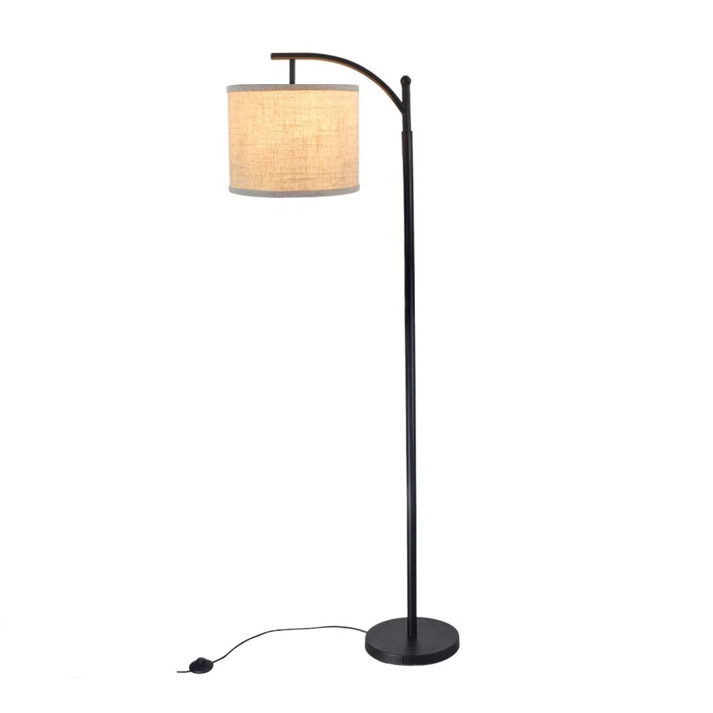 American Black Fishing Standing Lamp Iron Indoor Fabric Shade Floor Lighting For Living Room Decoration