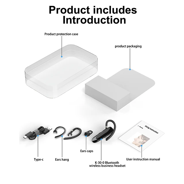 wireless 5.0 noise-cancelling single ear cell phone headsets earbud earphones earhook earphone with mic for driver