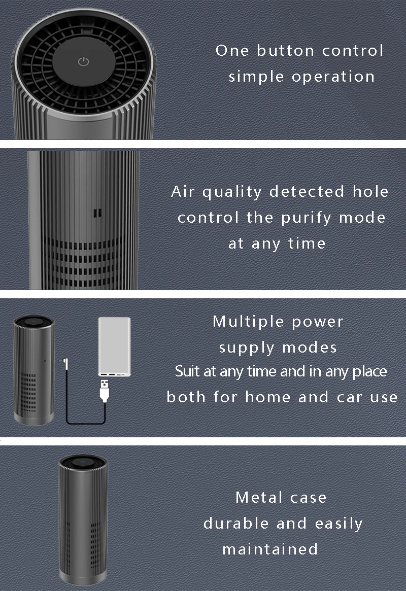 KATALD Hot Selling Portable Black Aluminum Alloy Car Air Purifier with TVOC Air Quality Sensor