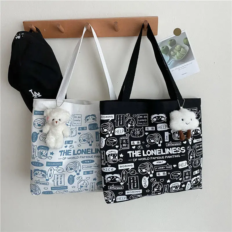 New arrival canvas messenger bag large capacity simple handbag reusable canvas tote shopping bags