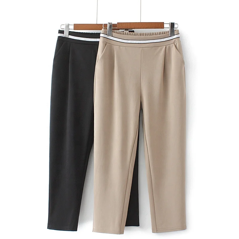 Stock Wholesale 5XL Summer Office Ladies Casual Pencil Pant Woman Formal Suits Trouser High Elastic Waist Slim Pant with Pockets