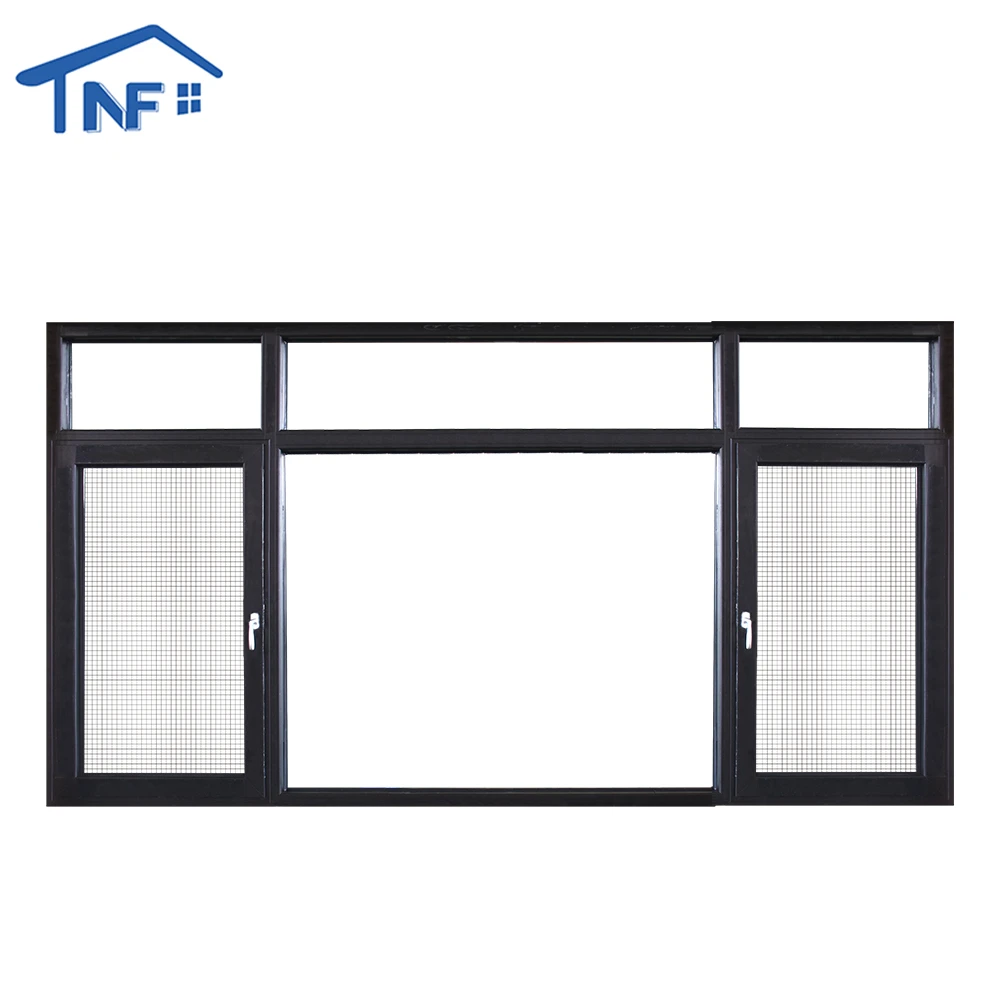 Sound proof thermal break aluminum transom double glazing casement window swing door