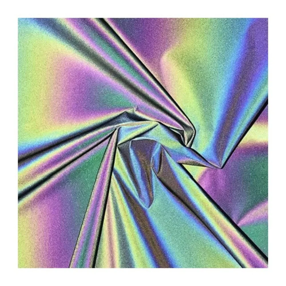 Reflective Fabric Factory High Visibility Elastic Spandex Iridescent Color Rainbow Reflective Fabric