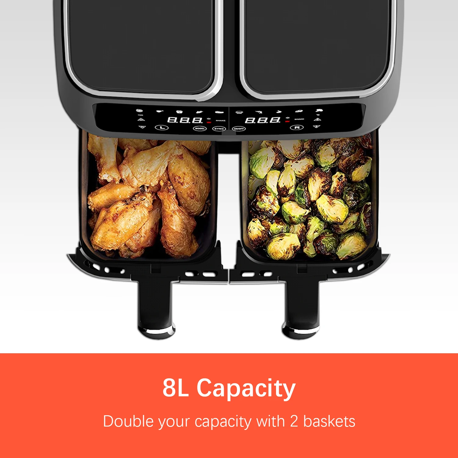 Household 2 Baskets OEM Customized Double Air Fryer Electric Smart Air Fryers 7L with Touch Screen