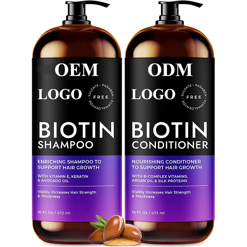 Private Label Natural Moisturizing Anti loss Hair Wash Vegan Hair Growth Biotin Shampoo And Conditioner Kit