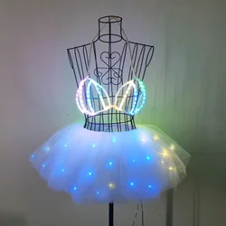 SHINYOU Women LED Light up tutu skirt,Add LED Smart Bra Party Outfits, Rave LED Music Festival Costumes