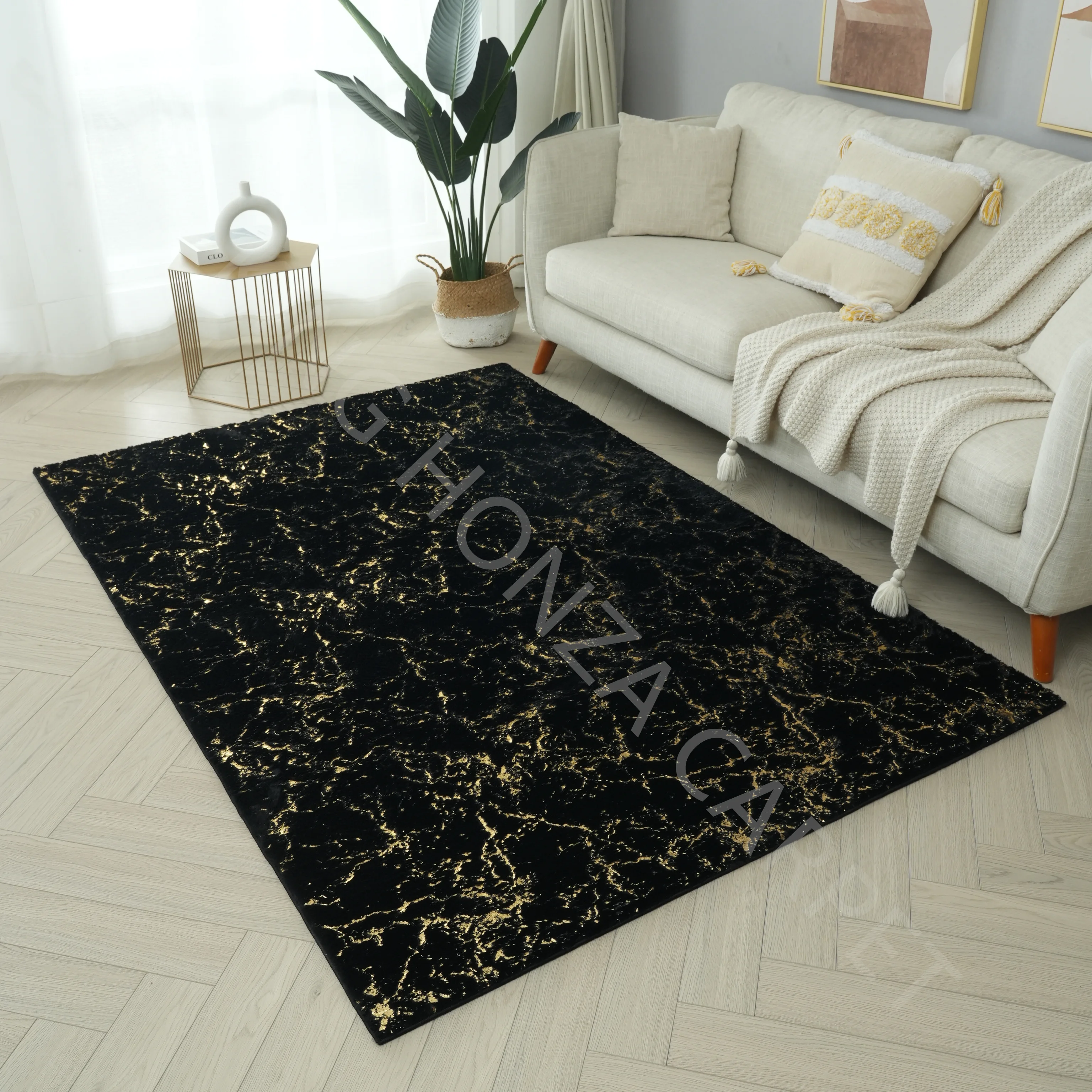 Hot Felt Foil Carpet Golden Stamping Rabbit Fur Rugs in The Living Room Bedroom Bedside Table Carpet Mats