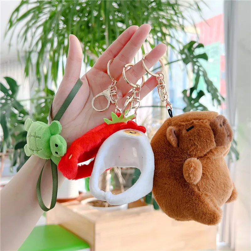 11cm Cartoon Animal Capybara Stuffed Plush Toys Chick DIY Capybara Dolls School Bag Keychain Turtle Strawberry Backpack Pendant