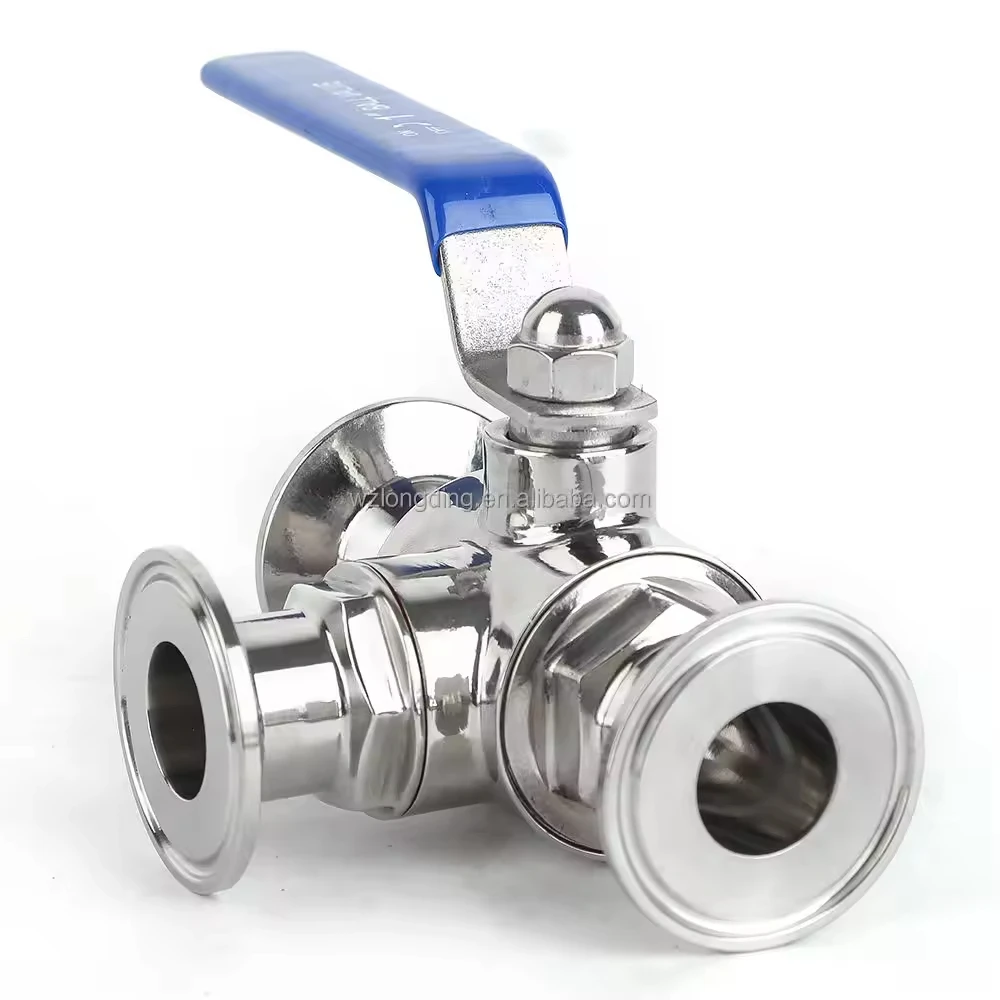 stainless steel ss304 316 sanitary 3 way ball valve tri clamp 3pcs water gas DN8 DN25 DN50 ball valve