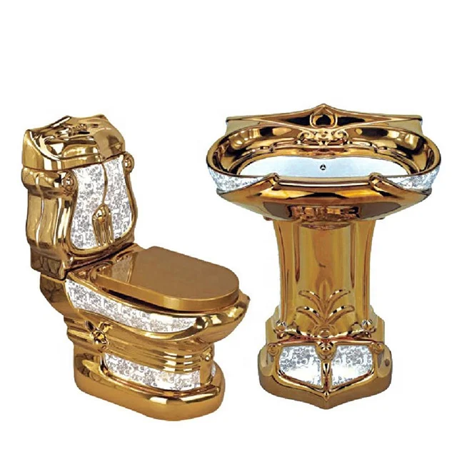 Fashion bathroom new design ceramic wc two piece golden toilet set color toilet basin (1600583970728)