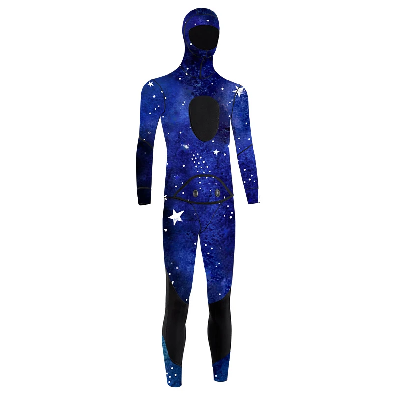Adult unbranded triathlon spearfishing-wetsuit smooth blue camou cr neoprene camouflage spearfishing diving suit