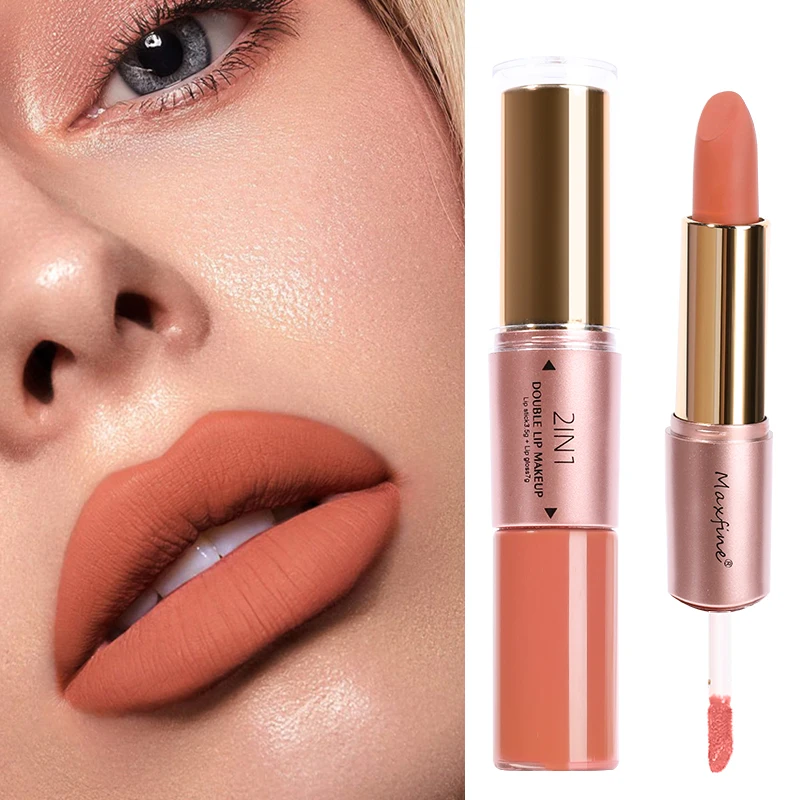 Waterproof 12 Colors 2 In 1 Matte Liquid Lipstick High Pigmented Long Lasting Rouge Lipstick