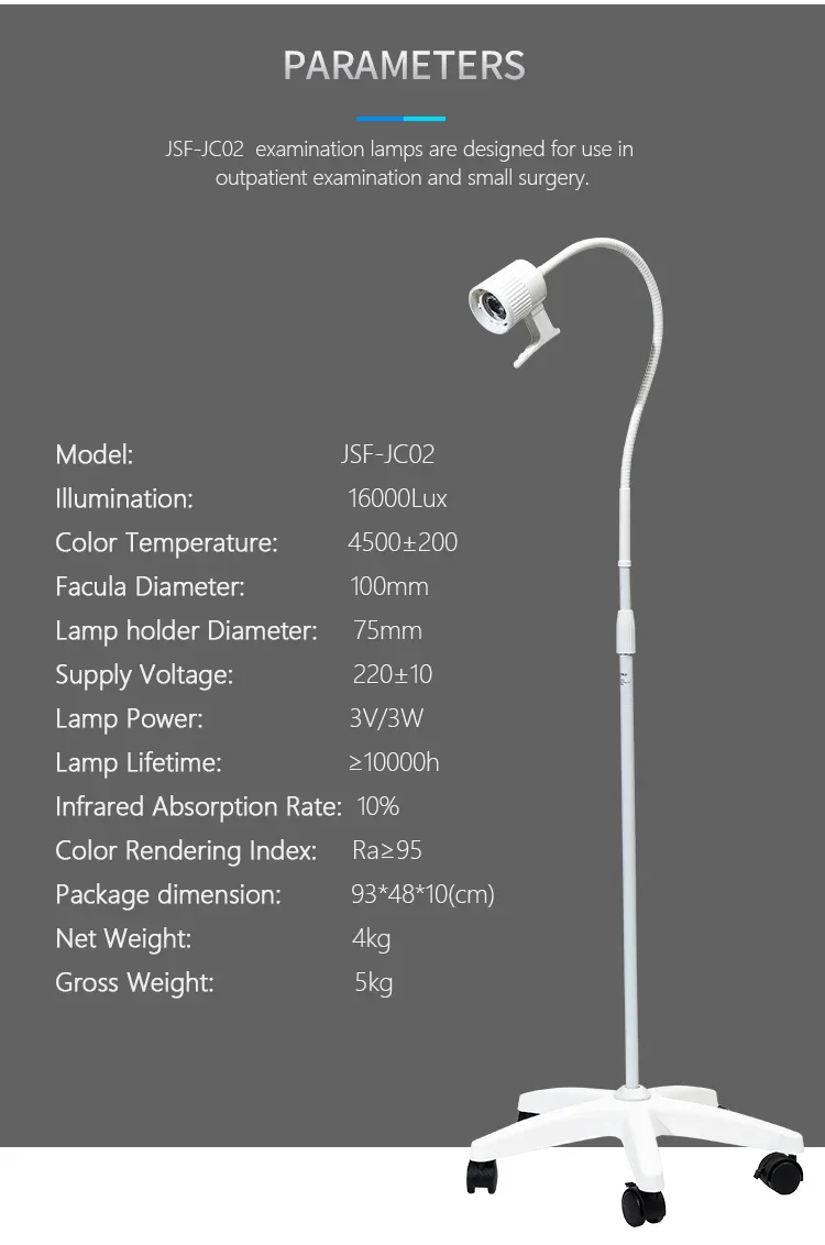 Low MOQ 3W LED JC02 Free Standing Shadowless Medical Lamp Mobile Surgical Light with Handle Cover LED for Operations