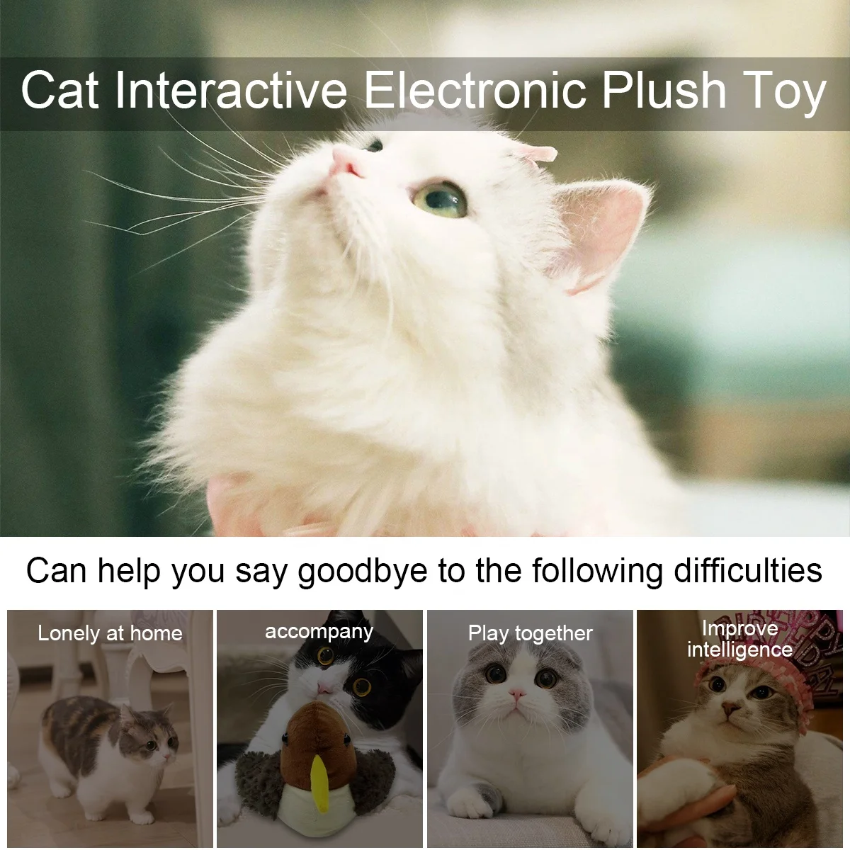 
Cat Plush Fluff Material Toy Funny Cut Jumping Bird with Mouse Sound Bouncing Ball Toy Interactive Pet Toys 