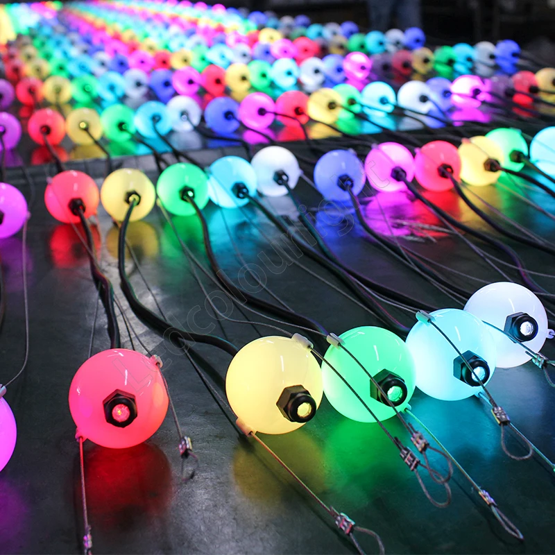 50 мм стальной провод DMX светодиодный 3D шар наружные светодиодные гирлянды RGB 24 В рождественские пиксельные струны шары для штор