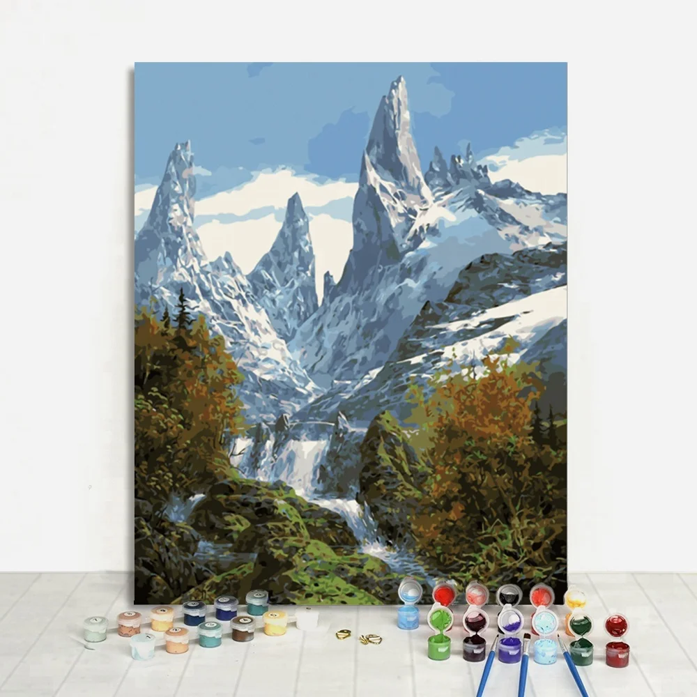 Modern Snow Mountain Waterfall Natural Scenery Painting By Number DIY Drawing Art