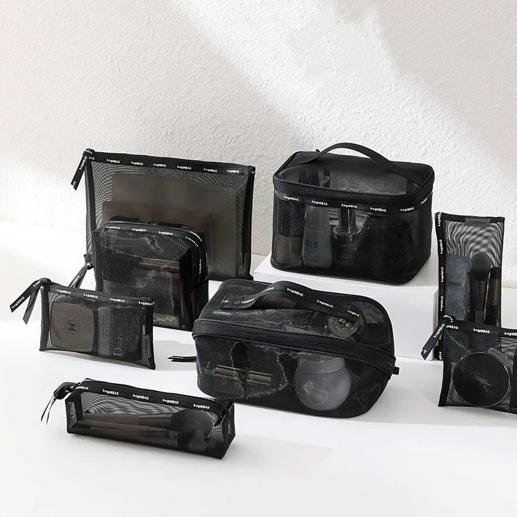 2024 New Arrival Fashion Nylon Mesh cosmetic Bag Sets Make up Organizer Luxury Travel Toiletry Cosmetic makeup bag