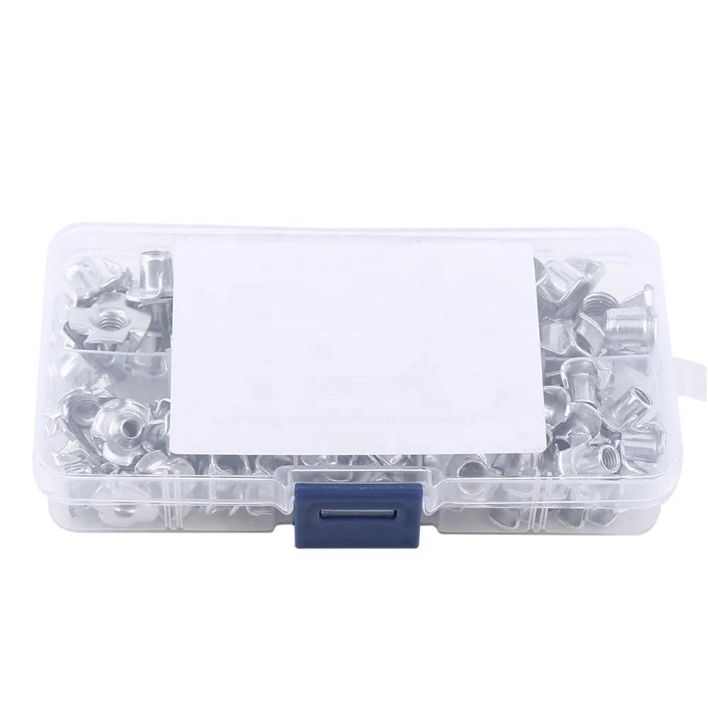 90pcs Carbon Steel M3/M4/M5/M6/M8 Four Pronged T Nuts Blind Inserts Nut for Wood Furniture