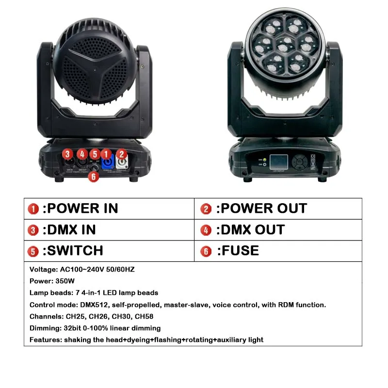 Kinusdjs 7 Bee Eyes Moving head light 7*40W RGBW 4in1 zoom LED with Halo ring moving head light DJ Wedding Club DMX light