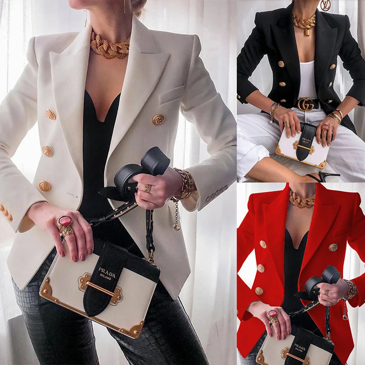 New Double Breasted Plus Size Solid Color Office Ladies Fashion Short Casual Women Blazer