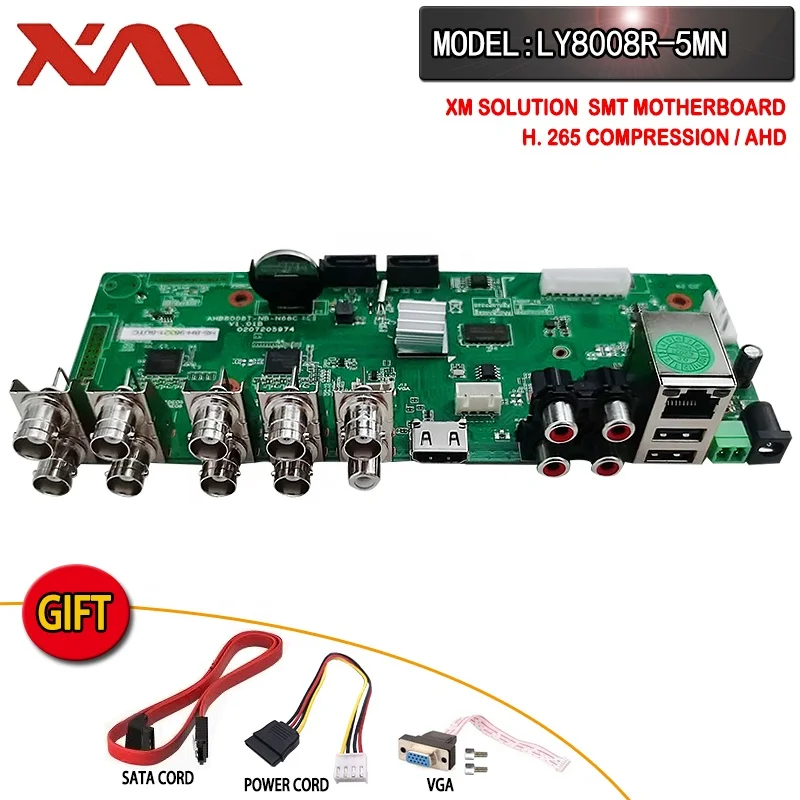 
5MN 8channel Coaxial AHD DVR and IPC Digital Hybrid DVR Mainboard Chip LY8008R-5MN H.265+ Compression 
