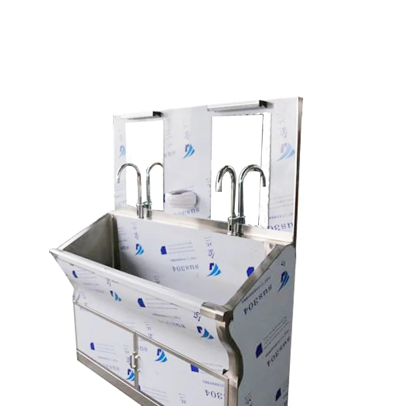 Hospital Equipment Medical Machine and Accessories Hand Washing Station 3 Person Stainless Steel Sink with LED Mirror