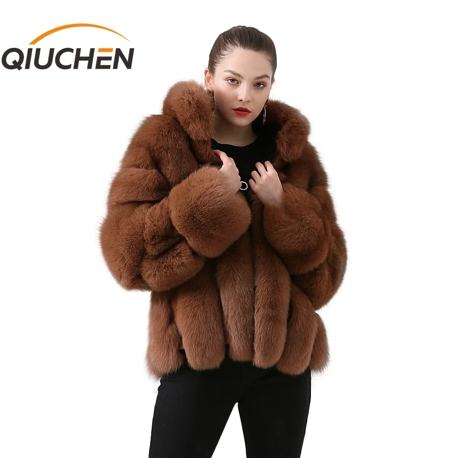 QIUCHEN  QC19018 women coat winter fur jacket real fox fur coats natural fur jackets long sleeves hot sale stand collar