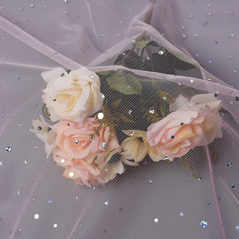 baby pink tulle stamping mesh fabric sequin tulle fabric sequin fabric for princess skirt