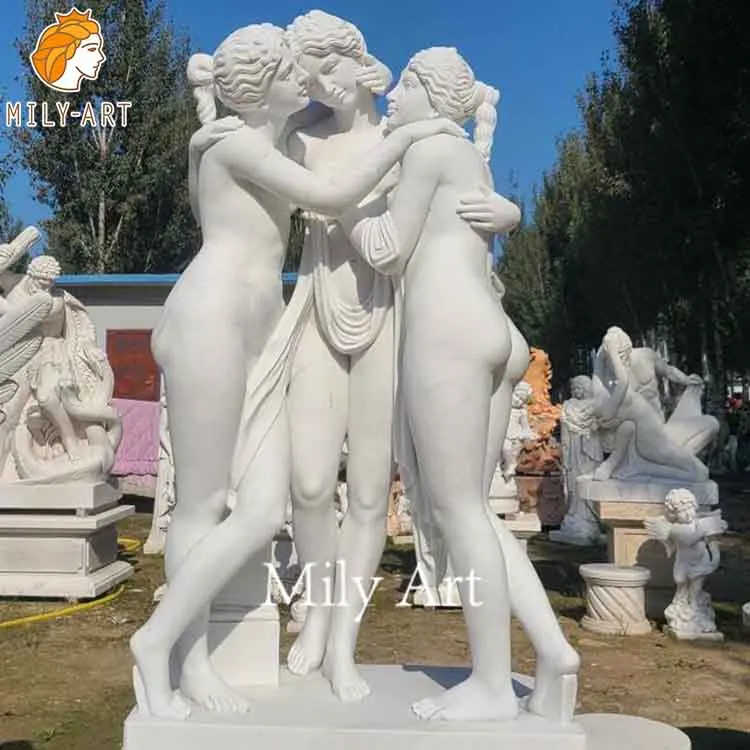 European Style Classic White Marble Statue of Beautiful Three Girl Sculpture