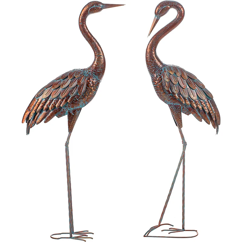 Oniya Garden Crane Statues Patina Heron Decoy Standing Metal Sculptures Bird Yard Art Outdoor Decor