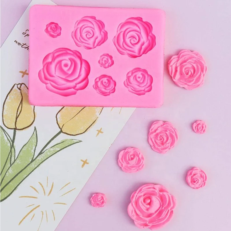 7 Cavity Rose Shape Silicone Mold DIY Fondant Cake Chocolate Decoration Molds