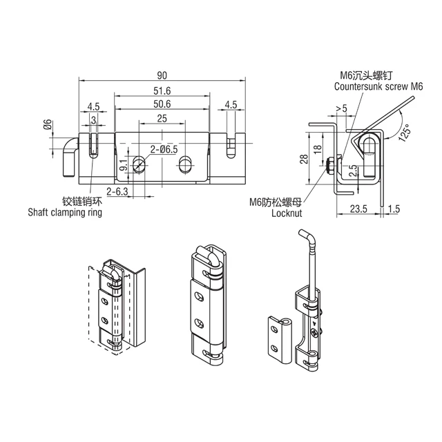 Professional Zinc Alloy 270 Degree Steel Door Concealed Hinge Industrial Hinge with Galvanized Finish Boxed