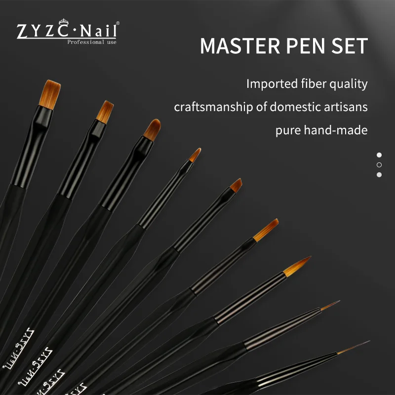 ZYZC nail  black Handle Liner Nail Art Design Painting Polish UV Gel Brush pen 9pcs/set profession for manicure
